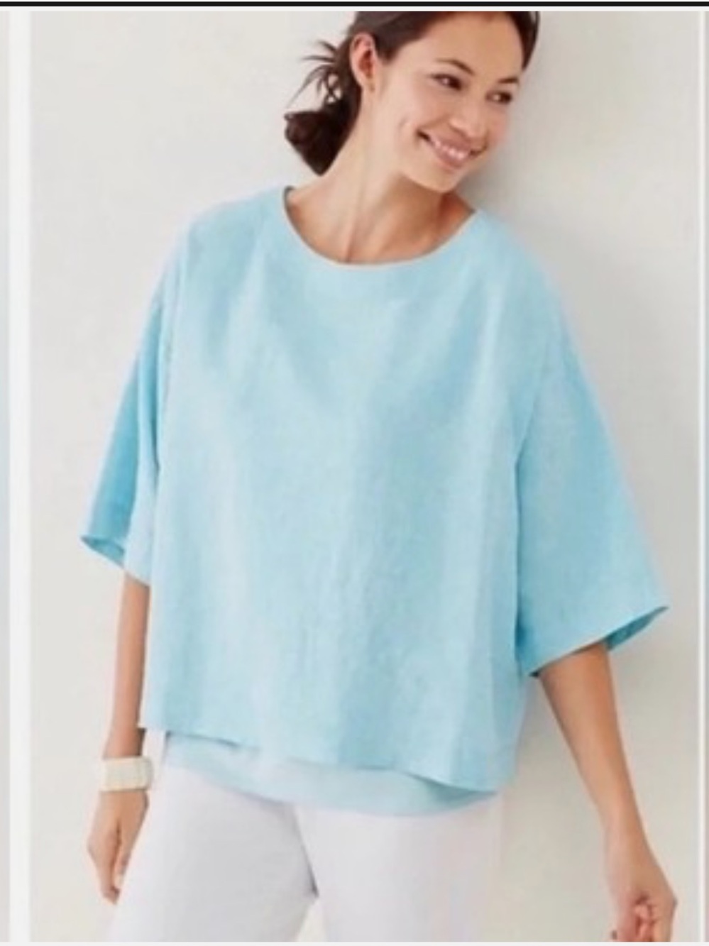 J. JILL Pure Jill 100% Linen Boxy Tunic Kimono Lagenlook Top Women’s SZ XL Blue